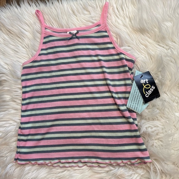 Art Class Girls Pajama Set L 10/12 NWT Pink Gray Striped Tank & Pants Sleepwear - Picture 2 of 9